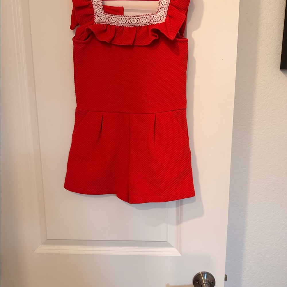 Janie and Jack Vibrant Red romper jumpsuit, great for 4th of July!